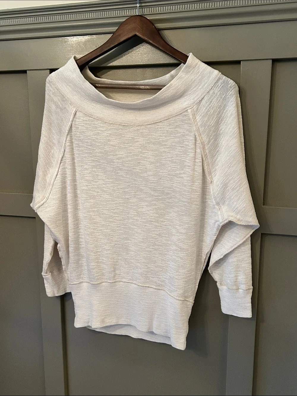 Free People We The Free Palisades Off Shoulder Thermal Sweater Top Ivory Size XS